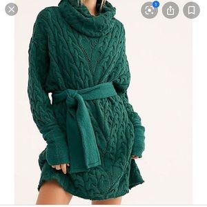 Free People Green Cable Sweater Dress